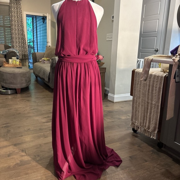 Donna Morgan Red Halter Maxi Dress for Prom - Picture 5 of 6